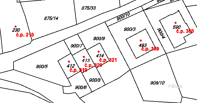 Lhenice 321 na parcele st. 414 v KÚ Lhenice, Katastrální mapa