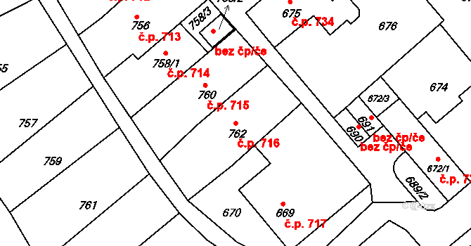 Odry 716 na parcele st. 762 v KÚ Odry, Katastrální mapa