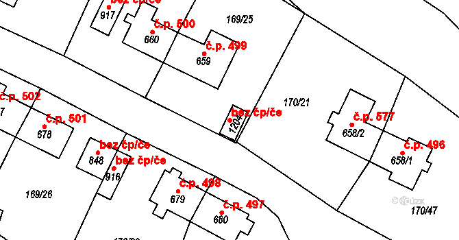 Košťany 89868196 na parcele st. 1204 v KÚ Košťany, Katastrální mapa