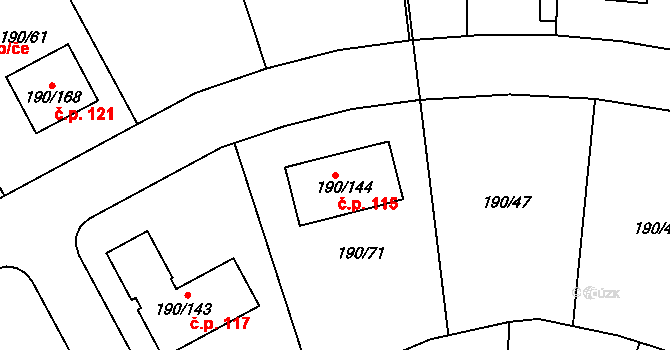 Chrást 115, Mladá Boleslav na parcele st. 190/144 v KÚ Chrást u Mladé Boleslavi, Katastrální mapa