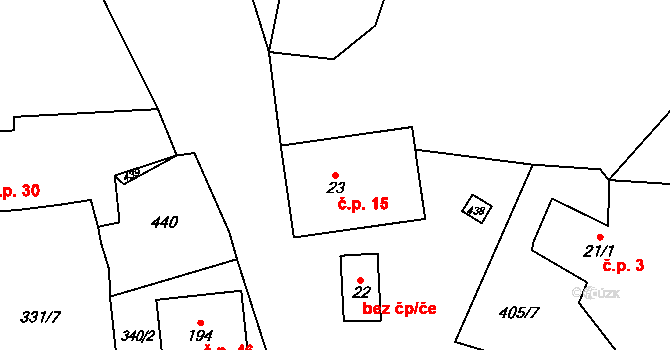 Velichov 15, Žatec na parcele st. 23 v KÚ Velichov u Žatce, Katastrální mapa