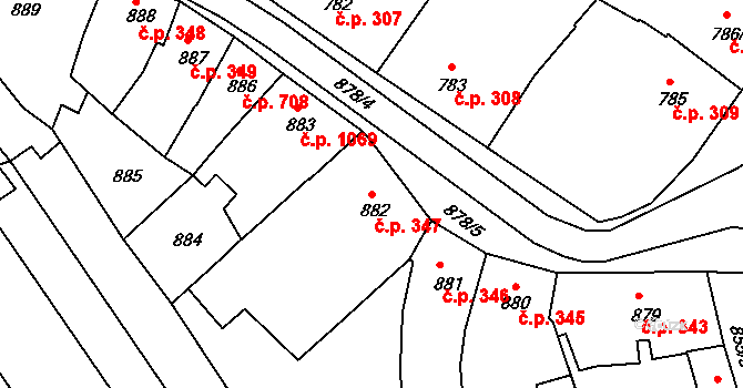 Holešov 347 na parcele st. 882 v KÚ Holešov, Katastrální mapa
