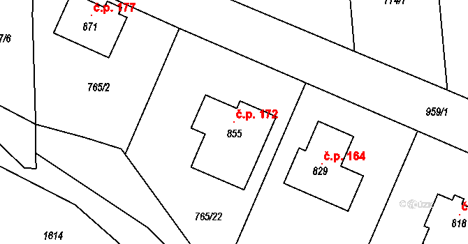 Svinaře 172 na parcele st. 855 v KÚ Svinaře, Katastrální mapa