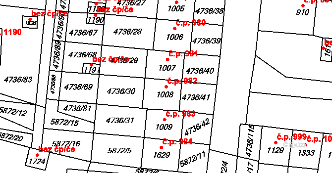 Hrušovany nad Jevišovkou 982 na parcele st. 1008 v KÚ Hrušovany nad Jevišovkou, Katastrální mapa