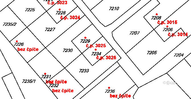 Přerov VIII-Henčlov 3026, Přerov na parcele st. 7234 v KÚ Přerov, Katastrální mapa