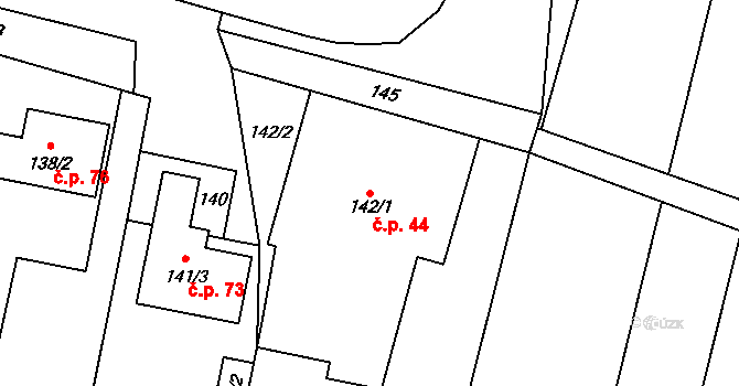 Kojetín II-Popůvky 44, Kojetín na parcele st. 142/1 v KÚ Popůvky u Kojetína, Katastrální mapa