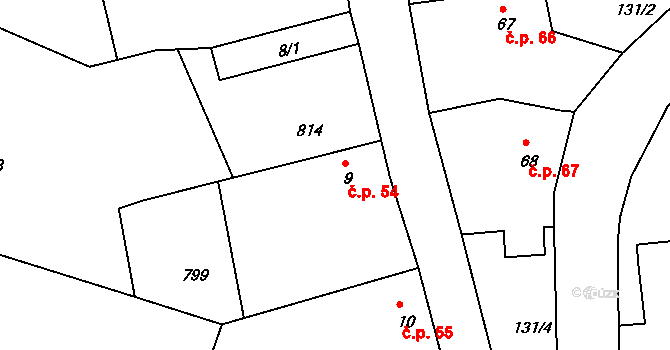 Jakub 54, Církvice na parcele st. 9 v KÚ Jakub, Katastrální mapa