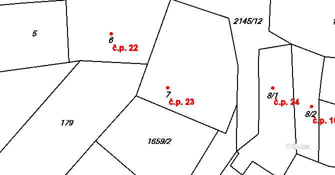 Chotusice 23 na parcele st. 7 v KÚ Chotusice, Katastrální mapa