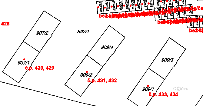 Žižkov 431,432, Kutná Hora na parcele st. 909/4 v KÚ Kutná Hora, Katastrální mapa