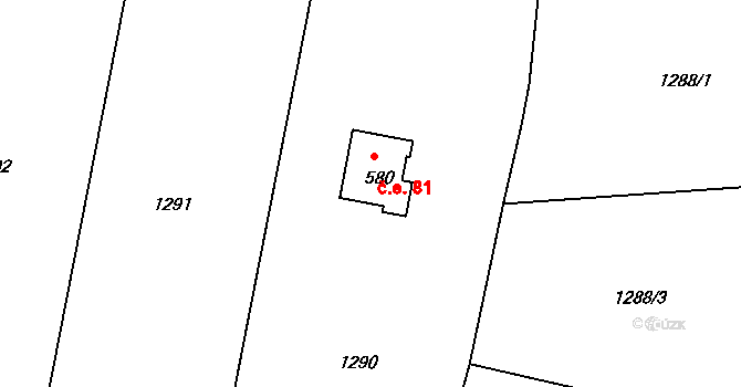 Čakovice 81, Týnec nad Sázavou na parcele st. 580 v KÚ Čakovice u Řehenic, Katastrální mapa