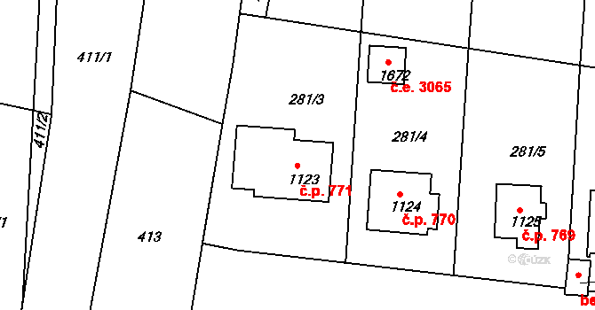 Trhové Sviny 771 na parcele st. 1123 v KÚ Trhové Sviny, Katastrální mapa