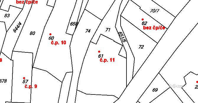 Jenišovice 11 na parcele st. 61 v KÚ Jenišovice u Jablonce nad Nisou, Katastrální mapa