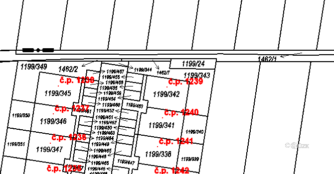 Vejprnice 1239 na parcele st. 1199/342 v KÚ Vejprnice, Katastrální mapa