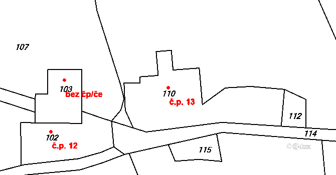 Haratice 13, Plavy na parcele st. 110 v KÚ Haratice, Katastrální mapa