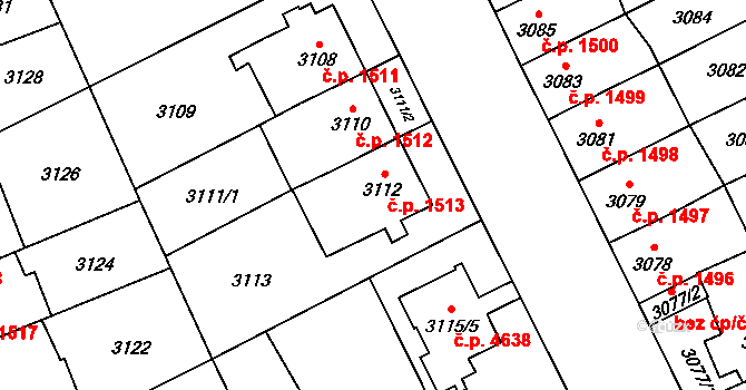 Jihlava 1513 na parcele st. 3112 v KÚ Jihlava, Katastrální mapa