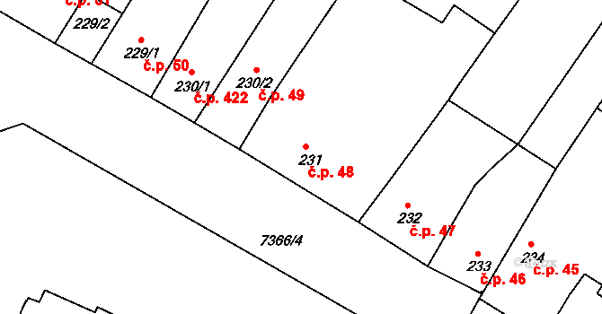 Telč-Štěpnice 48, Telč na parcele st. 231 v KÚ Telč, Katastrální mapa