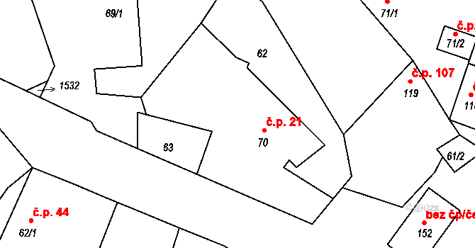 Kochánky 21 na parcele st. 70 v KÚ Kochánky, Katastrální mapa