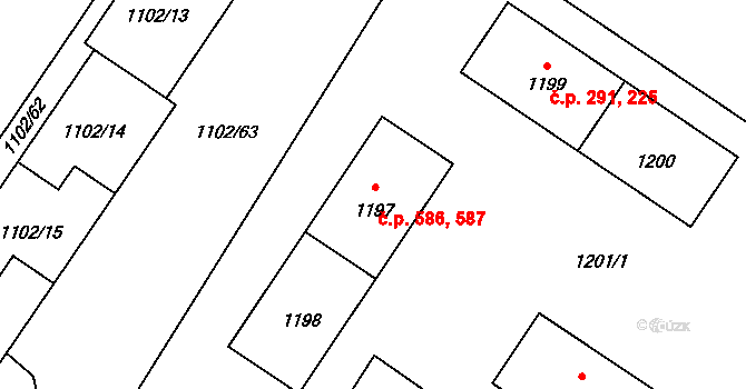 Nový Bor 586,587 na parcele st. 1197 v KÚ Nový Bor, Katastrální mapa