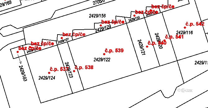 Dačice V 539, Dačice na parcele st. 2429/122 v KÚ Dačice, Katastrální mapa
