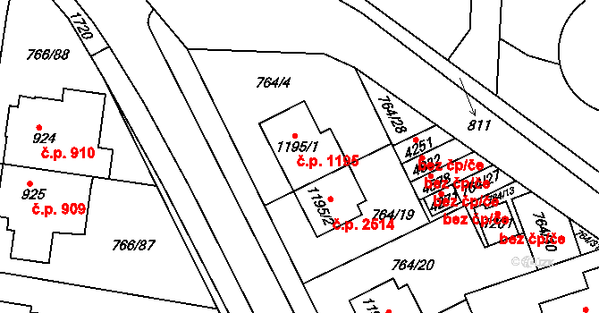 Blansko 1195 na parcele st. 1195/1 v KÚ Blansko, Katastrální mapa