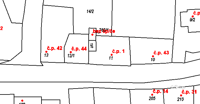 Olbramice 1 na parcele st. 11 v KÚ Olbramice u Vilémova, Katastrální mapa