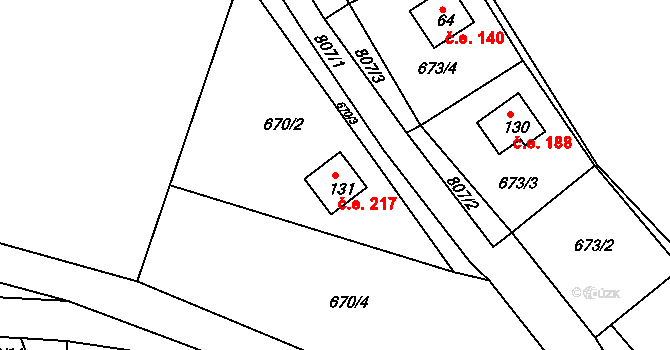 Voltýřov 217, Klučenice na parcele st. 131 v KÚ Podskalí, Katastrální mapa