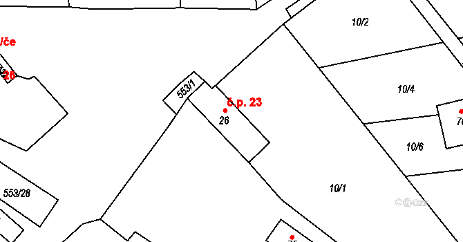 Klečetné 23, Oráčov na parcele st. 26 v KÚ Klečetné, Katastrální mapa
