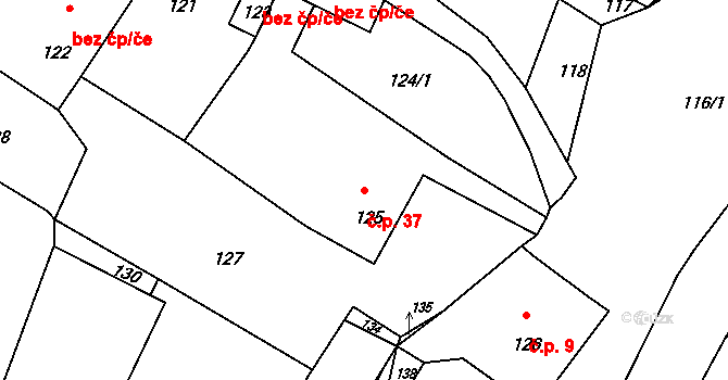 Vranov 37, Mimoň na parcele st. 125 v KÚ Vranov pod Ralskem, Katastrální mapa