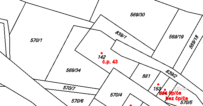 Úbislavice 43 na parcele st. 142 v KÚ Úbislavice, Katastrální mapa