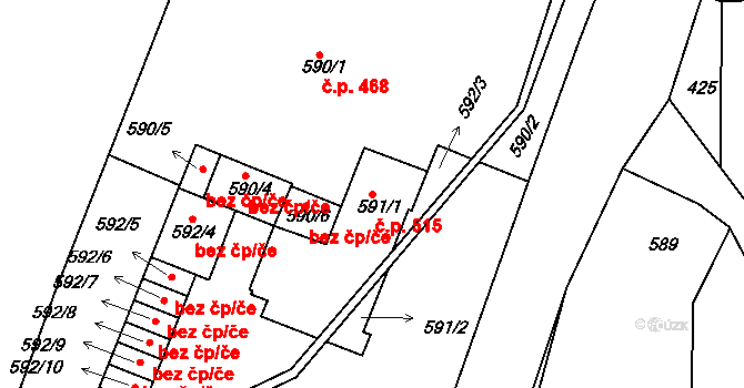Březnice 515 na parcele st. 591/1 v KÚ Březnice, Katastrální mapa