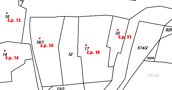 Čábuze 16, Vacov na parcele st. 17 v KÚ Čábuze, Katastrální mapa