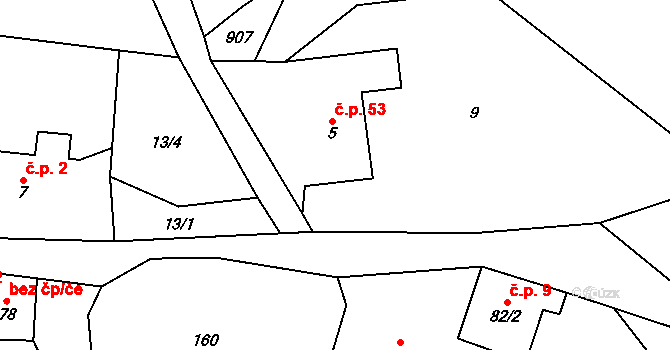Vlčkovice 53, Mladkov na parcele st. 5 v KÚ Vlčkovice u Mladkova, Katastrální mapa