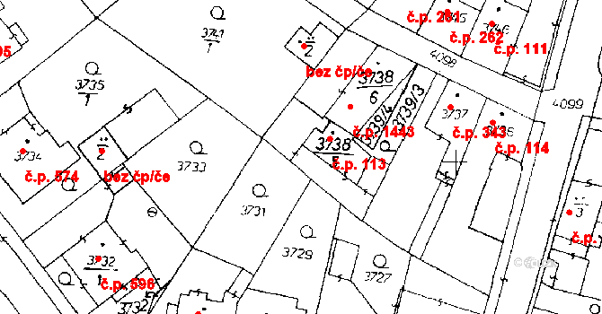 Poděbrady III 113, Poděbrady na parcele st. 3738/5 v KÚ Poděbrady, Katastrální mapa