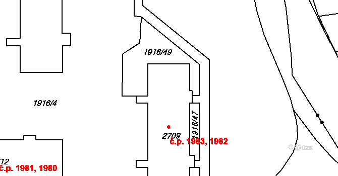 Předměstí 1982,1983, Svitavy na parcele st. 2709 v KÚ Svitavy-předměstí, Katastrální mapa