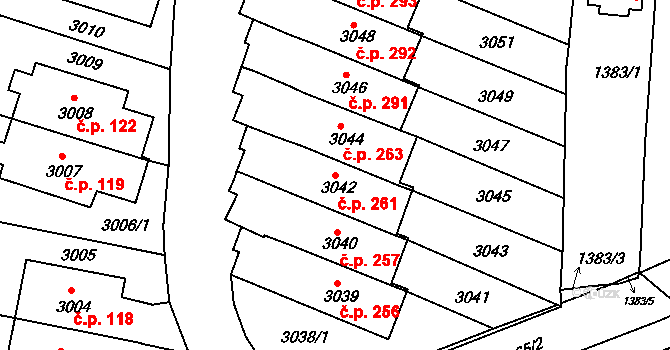 Jundrov 261, Brno na parcele st. 3042 v KÚ Jundrov, Katastrální mapa