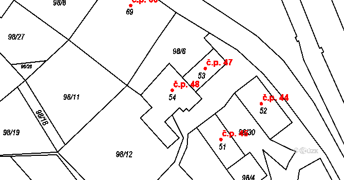 Brumov 48 na parcele st. 54 v KÚ Brumov u Lomnice, Katastrální mapa