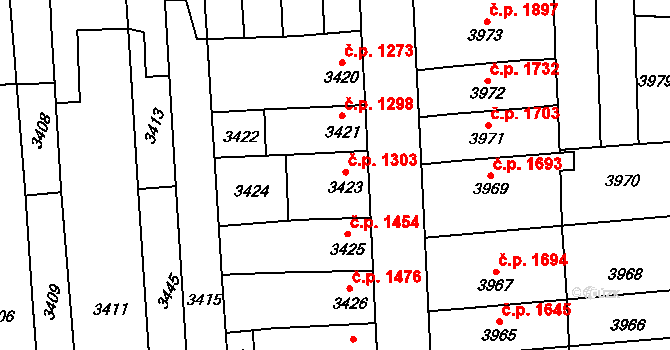 Židenice 1303, Brno na parcele st. 3423 v KÚ Židenice, Katastrální mapa