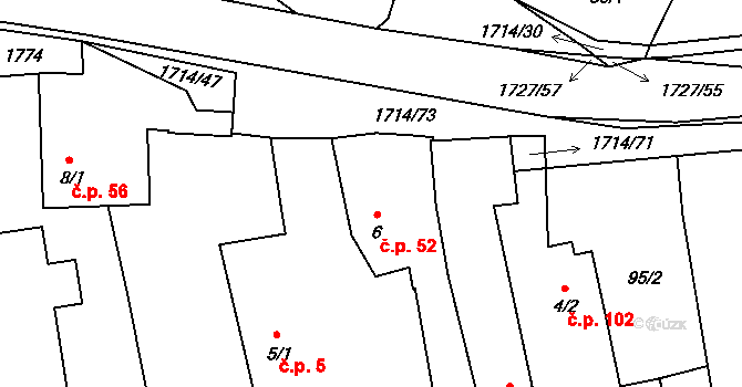 Temelín 52 na parcele st. 6 v KÚ Temelín, Katastrální mapa