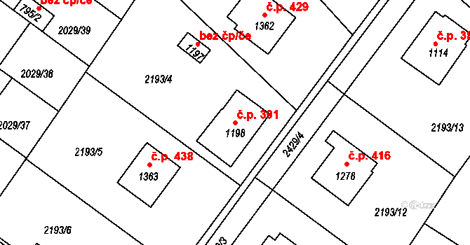 Malá Strana 391, Týn nad Vltavou na parcele st. 1198 v KÚ Týn nad Vltavou, Katastrální mapa