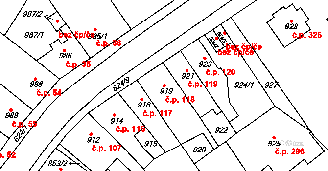 Sobědruhy 118, Teplice na parcele st. 919 v KÚ Sobědruhy, Katastrální mapa