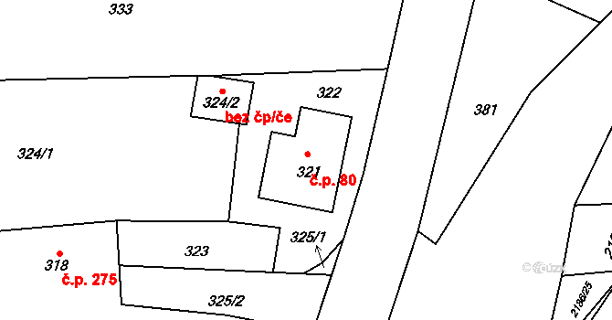 Paskov 80 na parcele st. 321 v KÚ Paskov, Katastrální mapa