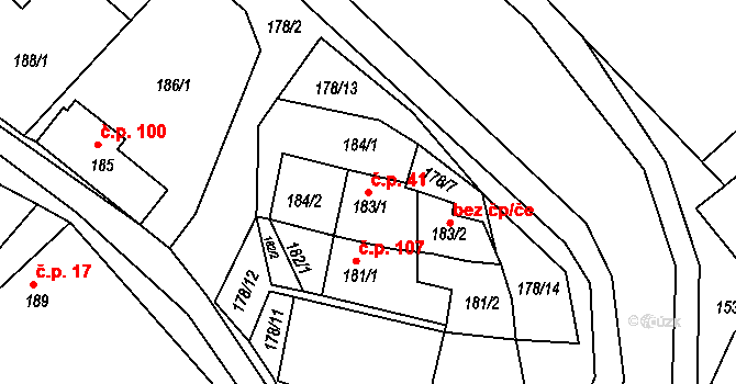 Tušť 41, Suchdol nad Lužnicí na parcele st. 183/1 v KÚ Tušť, Katastrální mapa