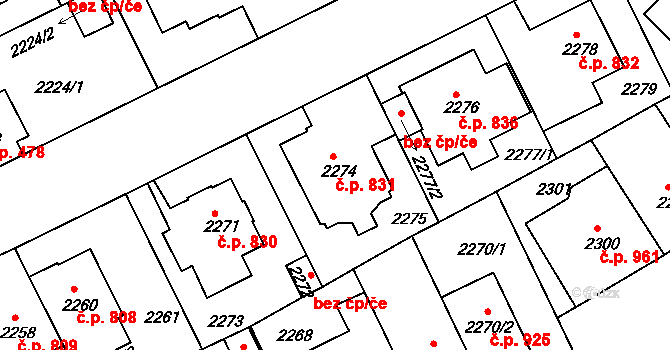 Michle 831, Praha na parcele st. 2274 v KÚ Michle, Katastrální mapa