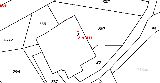 Majdalena 111 na parcele st. 7 v KÚ Majdalena, Katastrální mapa