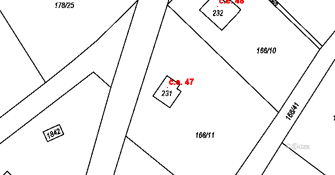 Lhotka 47, Svinaře na parcele st. 231 v KÚ Svinaře, Katastrální mapa