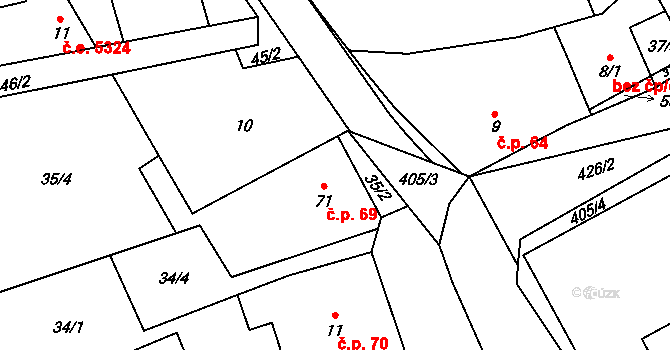 Žireč 69, Dvůr Králové nad Labem na parcele st. 71 v KÚ Žireč Ves, Katastrální mapa