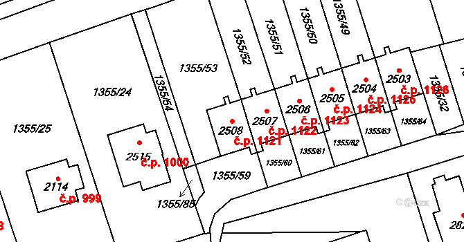 Vrchlabí 1121 na parcele st. 2508 v KÚ Vrchlabí, Katastrální mapa