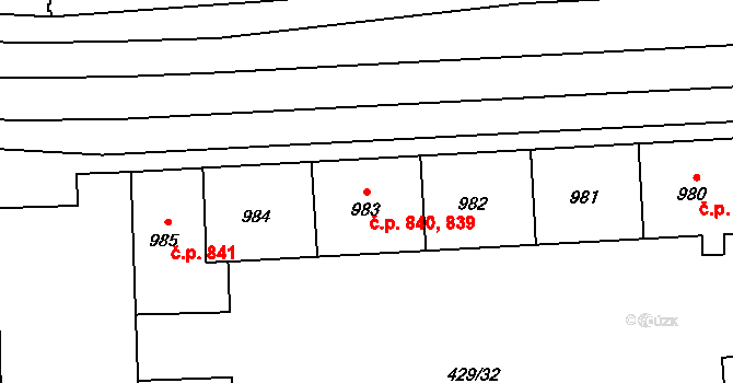 Nová Ulice 839,840, Olomouc na parcele st. 984 v KÚ Nová Ulice, Katastrální mapa