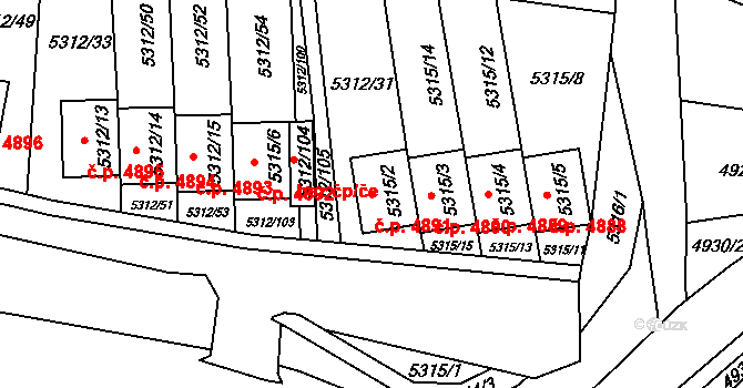 Chomutov 4891 na parcele st. 5315/2 v KÚ Chomutov I, Katastrální mapa