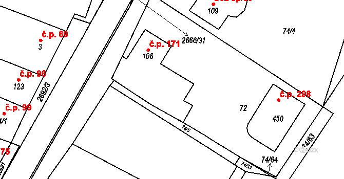Neslovice 171 na parcele st. 108 v KÚ Neslovice, Katastrální mapa